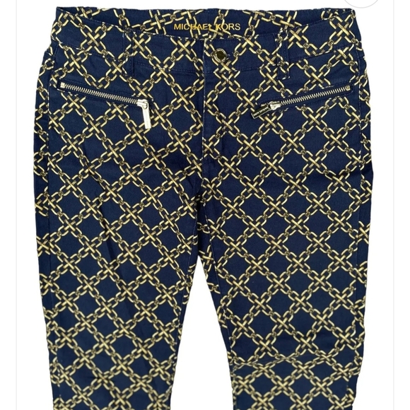 Michael Kors Pants - Michael Kors Blue and Gold Chain Print Trousers